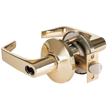 Best Grade 1 Entrance Cylindrical Lock, 15 Lever, D Rose, SFIC Less Core, Bright Brass Finish, 5-in Backs 9K57AB15DS3605